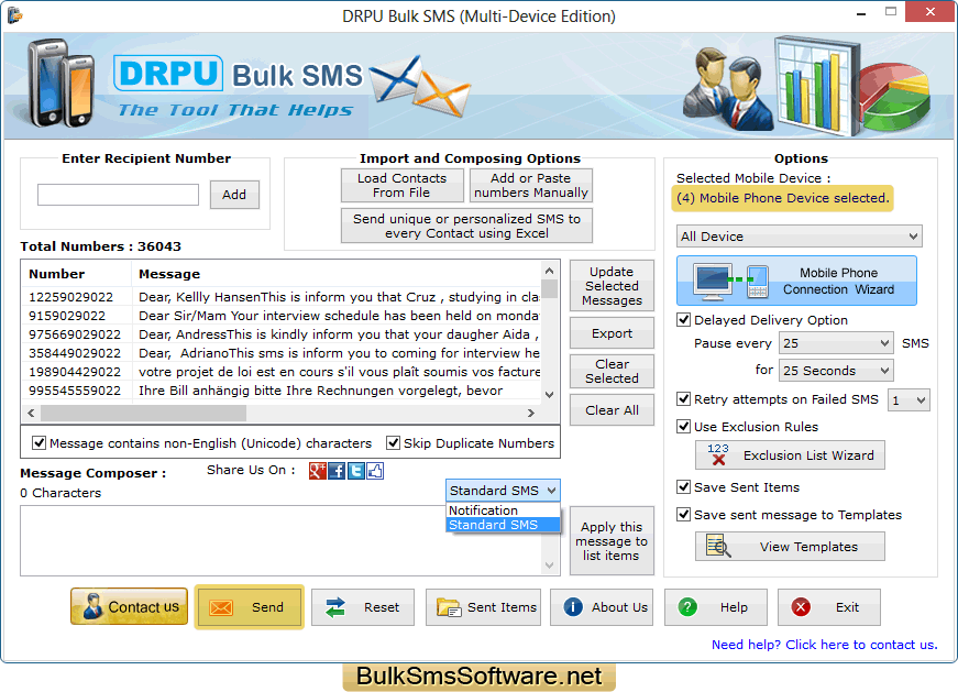 Bulk SMS Software (Multi-Device Edition) send unlimited text messages ...